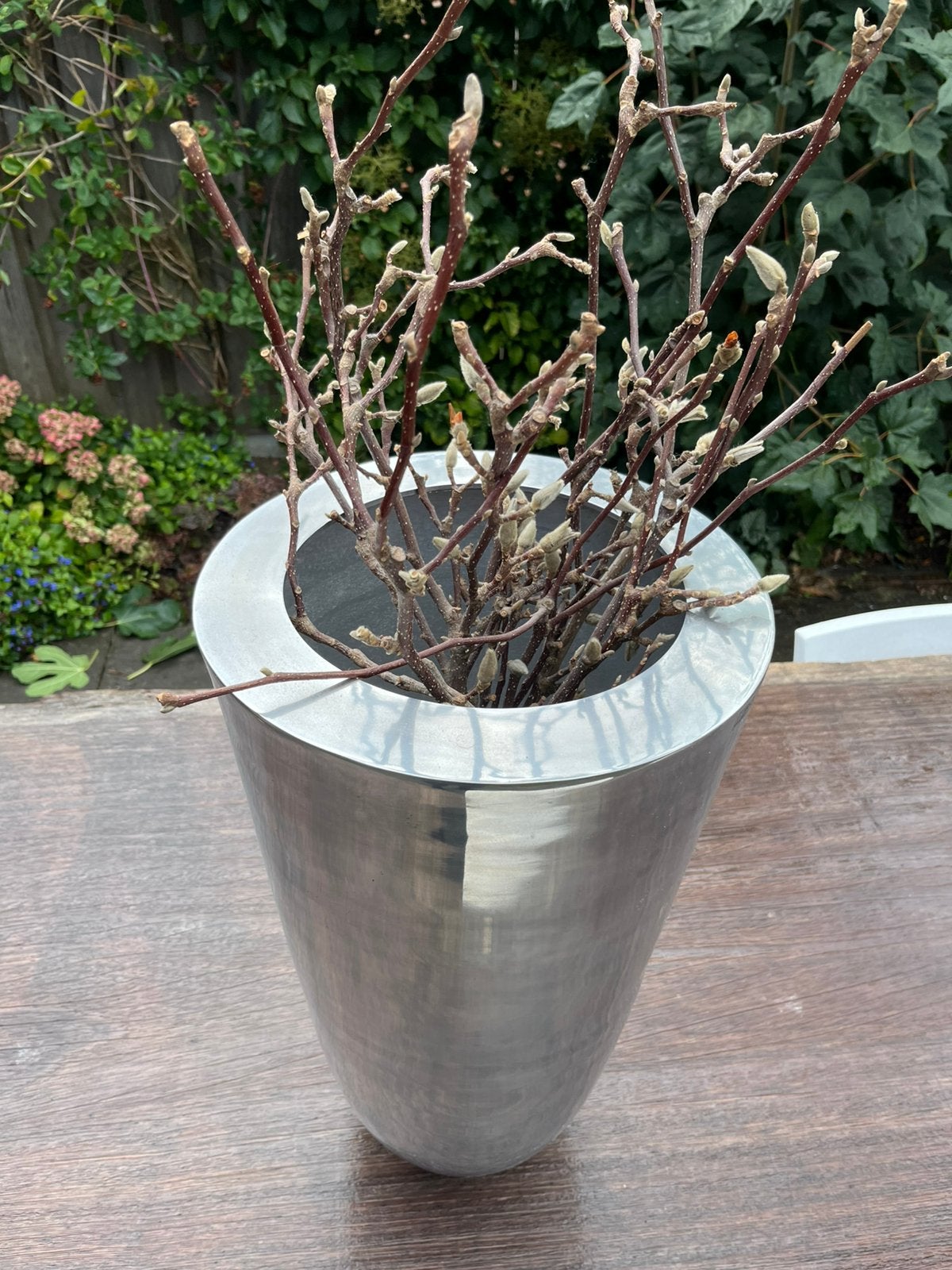 Grote bloempot zilver chroom, Ophalen, 61 cm, Zo goed als nieuw, Metaal