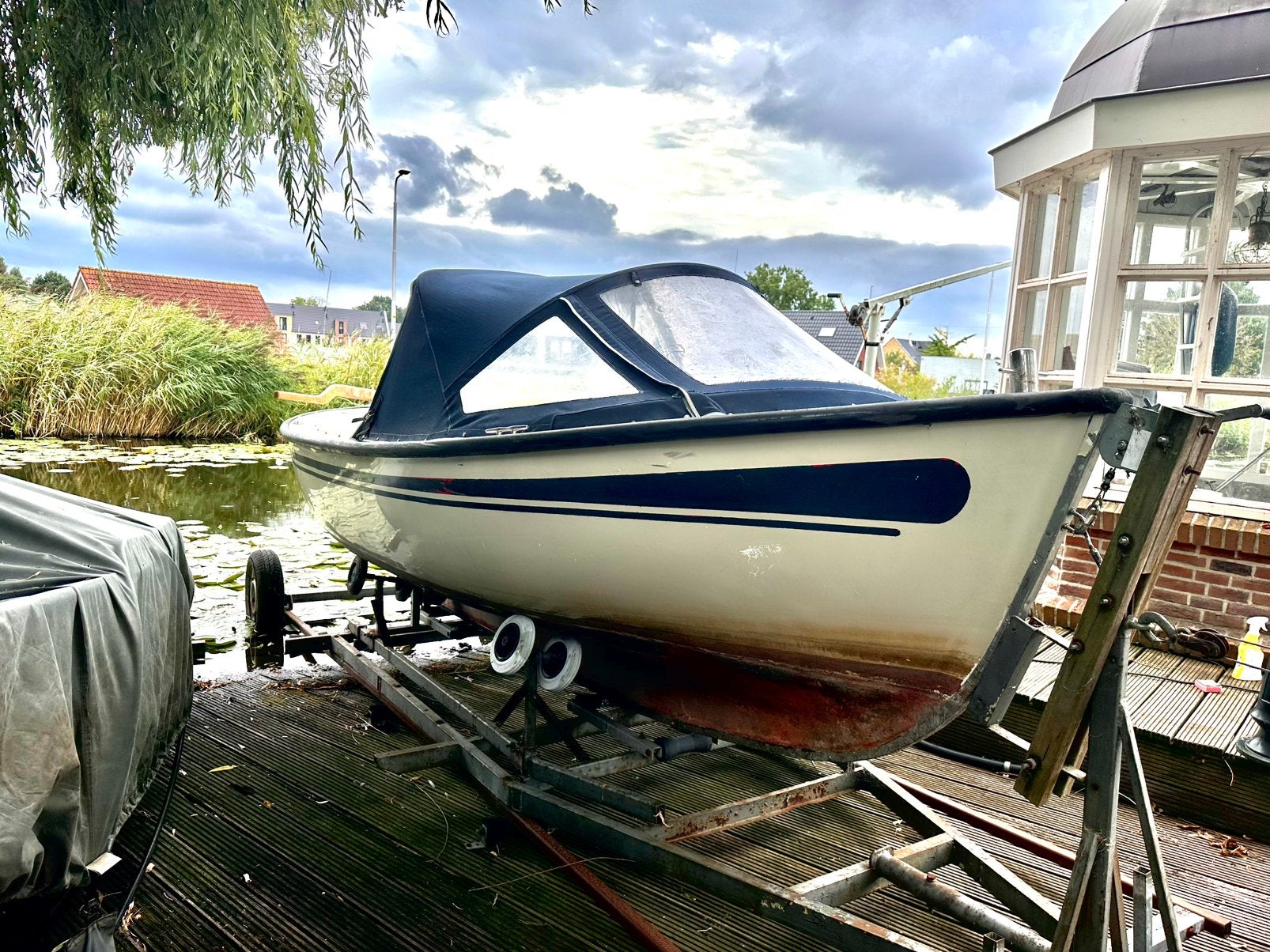 Ruime reddingssloep 5.20m, 6 PK Mercury motor, zonnedek, Watersport en Boten, Gebruikt, Afdekzeil, Buitenboordmotor, Polyester