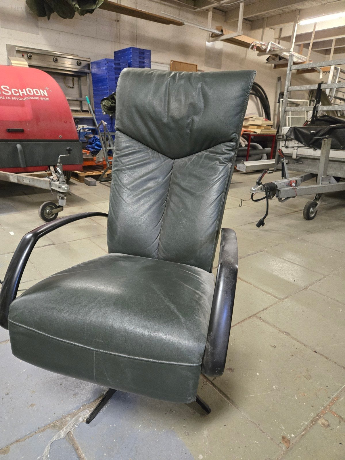 Groene Leren Elektrische Relaxfauteuil, Ophalen, Gebruikt, Leer