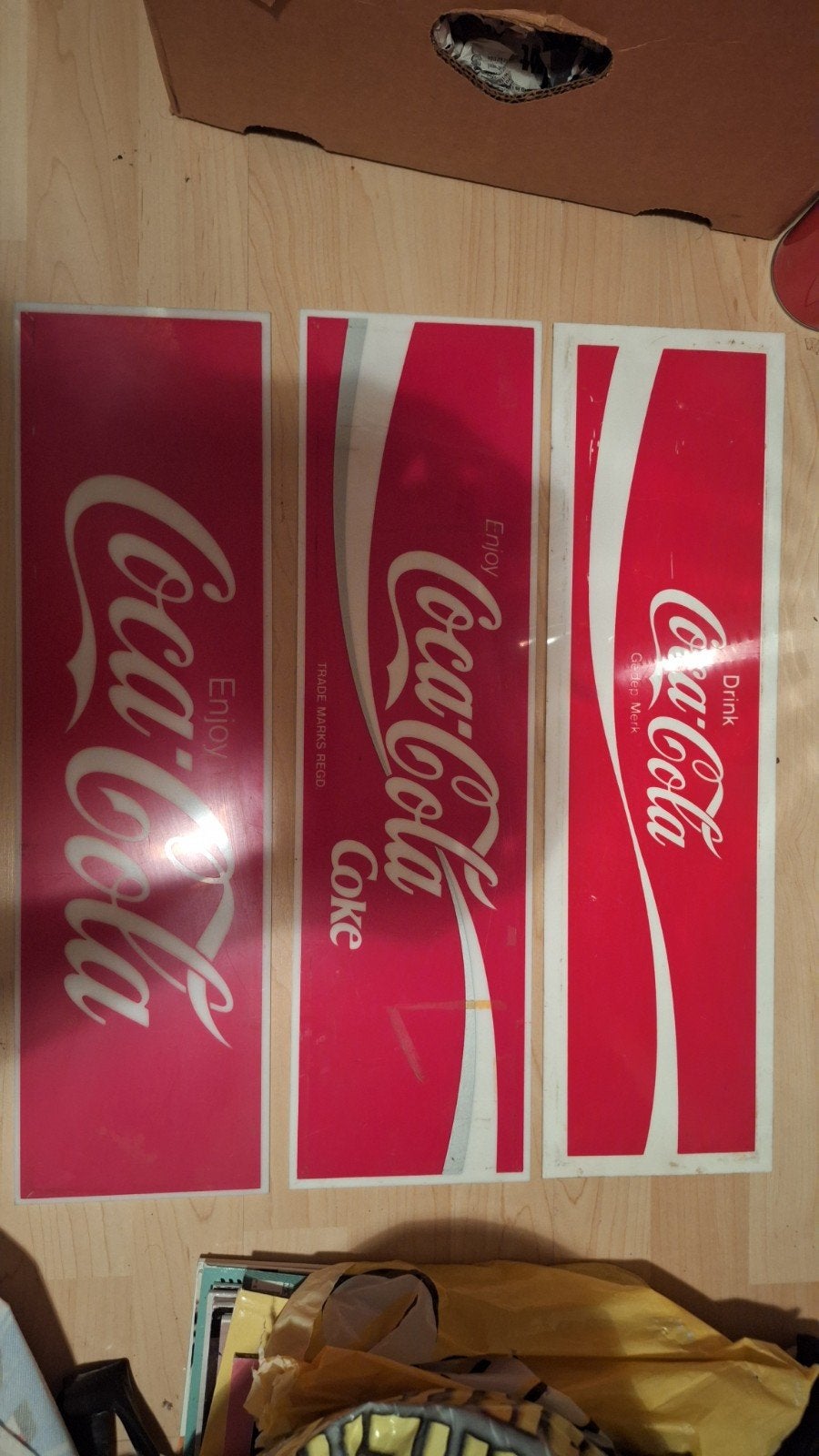3 Coca-Cola reclameborden - Vintage decoratie, Ophalen, Gebruikt, Reclamebord