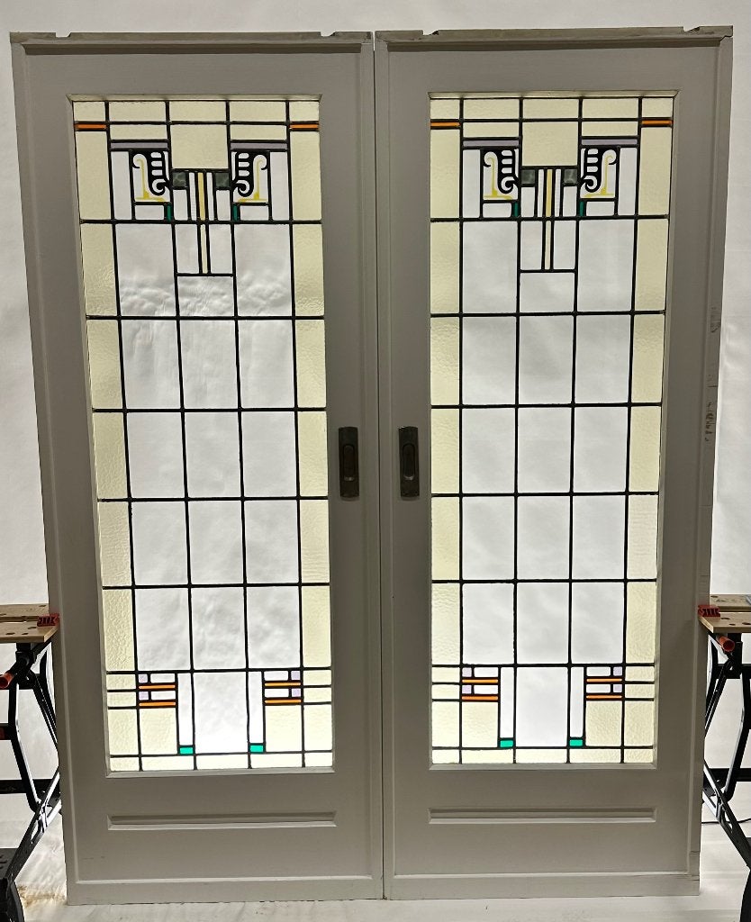 214x82 ensuite schuifdeuren glas in lood gebrandschilderd, Ophalen, Gebruikt, 120 cm of meer, Binnendeur