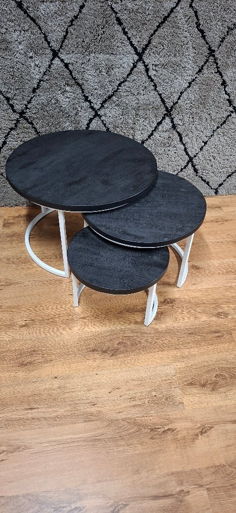 Zwart mango bijzettafels, Minder dan 55 cm, Rond, Nieuw, Hout