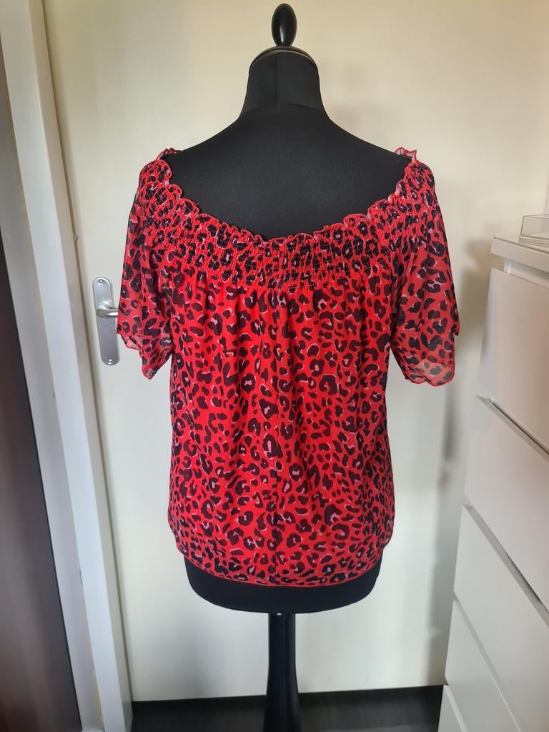 Rode blouse met panterprint en korte mouwen, Kleding | Dames, Maat 38/40 (M), Ophalen of Verzenden, Korte mouw, Rood