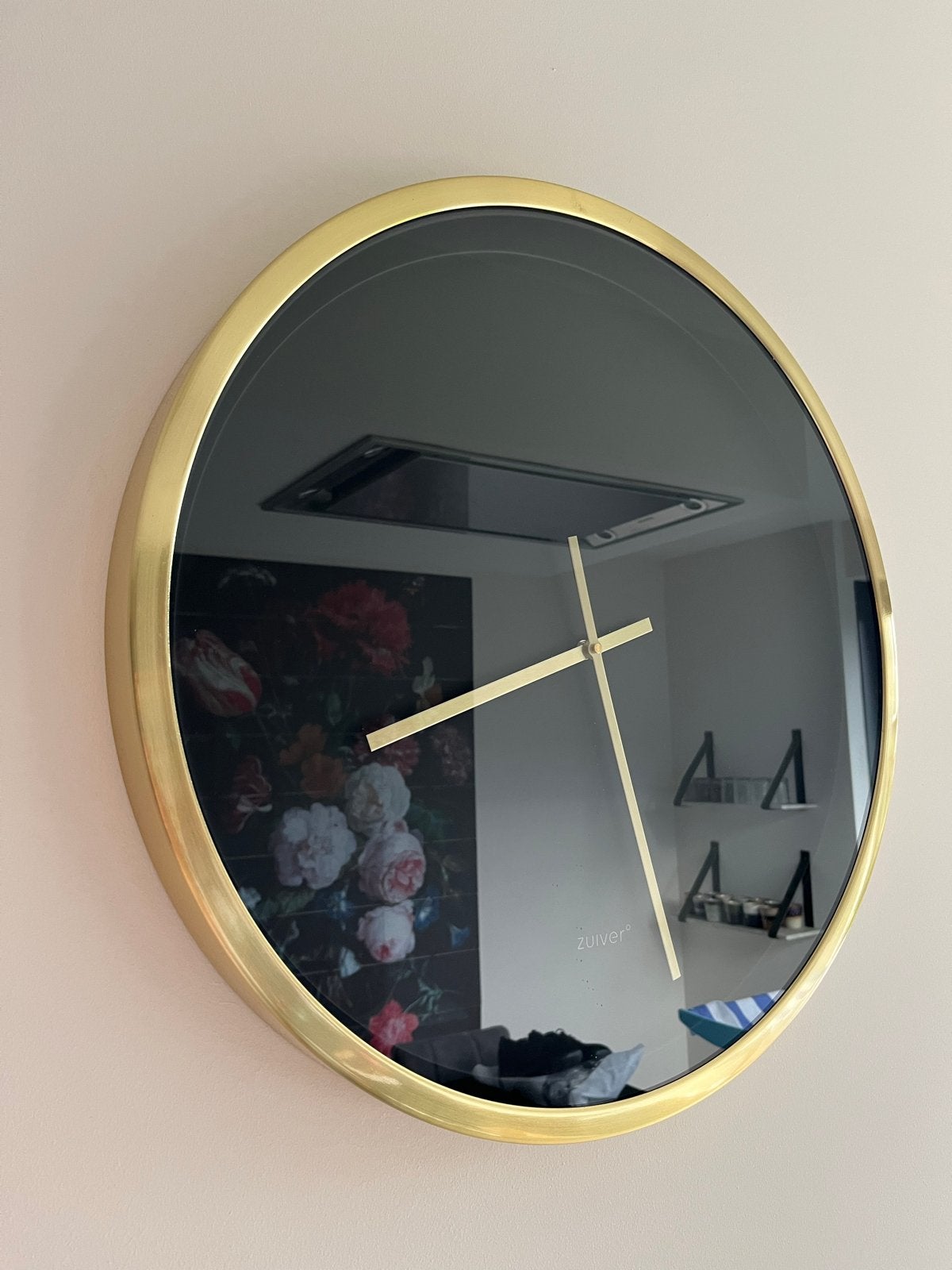 Grote gouden zwart Zuiver wandklok chic 61 cm diameter, Ophalen, Goud, Wandklok, Analoog