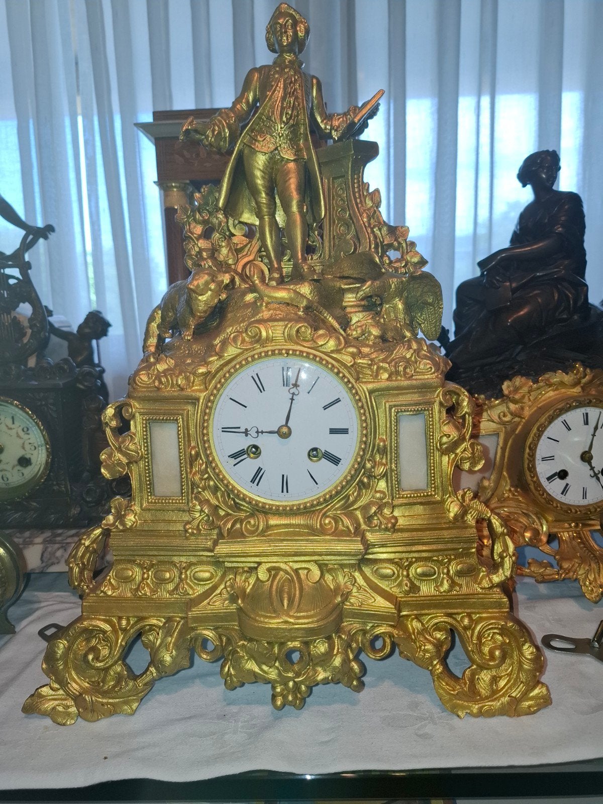 antieke bronzen pendule, Antiek en Kunst, Ophalen of Verzenden