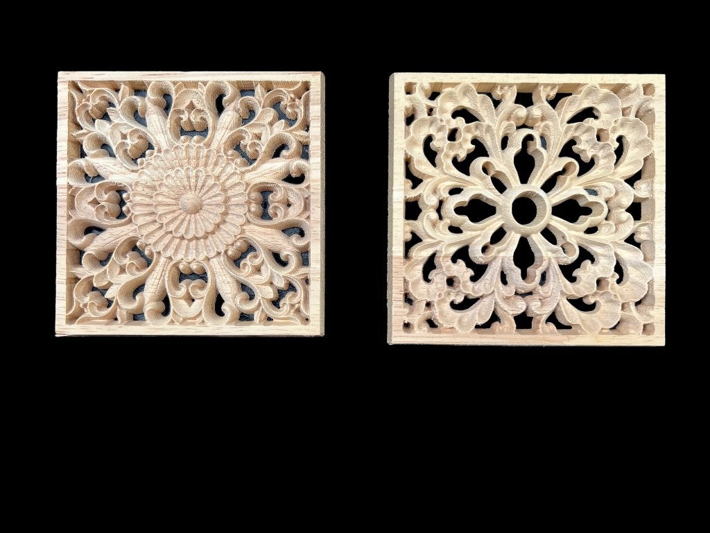 Houtsnijwerk ornament mandala applique vierkant, Brocante, Nieuw, Ophalen of Verzenden, https://verburgtvintage.nl/#contact