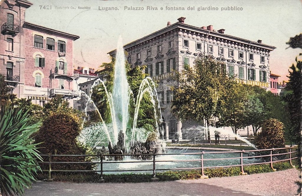 702-451-005 Lugano Palazzo Riva E Fontana Del Giardino Pubb, Ophalen of Verzenden, Voor 1920, Overig Europa