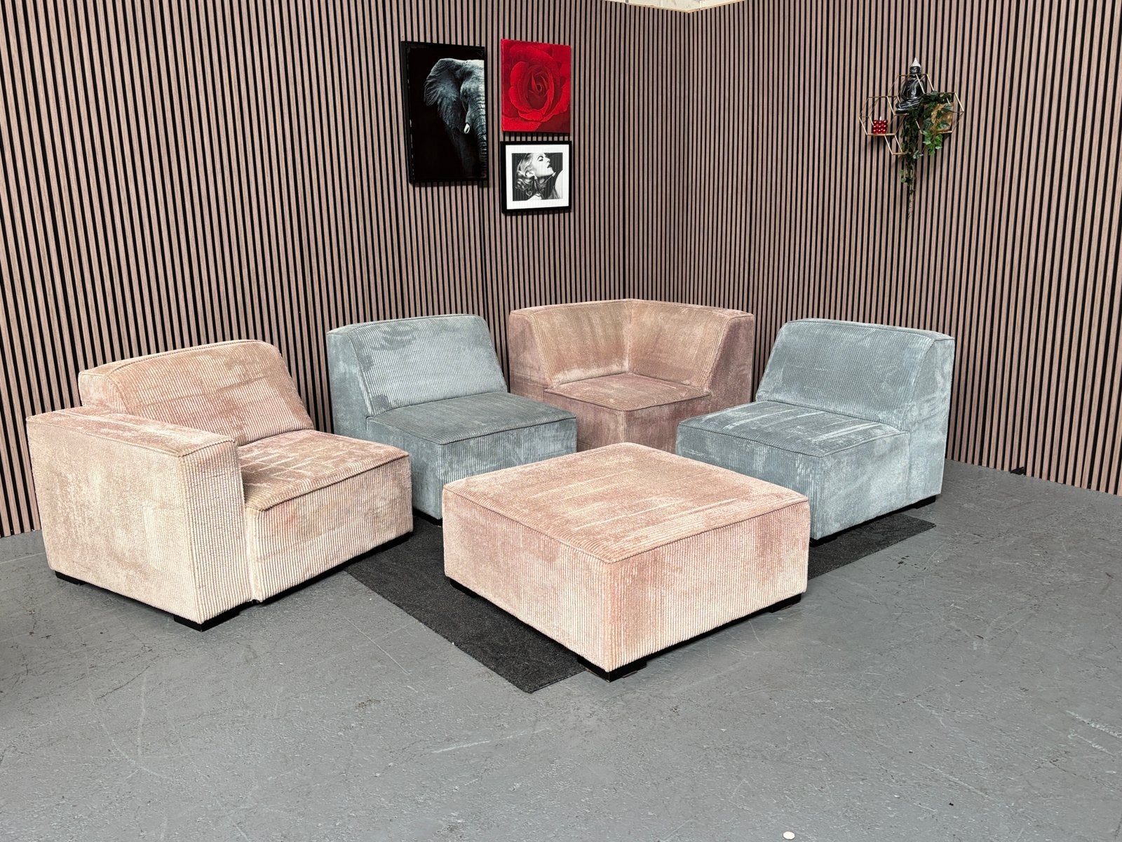GRATIS LEVERING Modulaire Ribstof Hoekbank 290x285 GEREINIGD, 250 tot 300 cm, Ophalen of Verzenden, Zo goed als nieuw, 150 cm of meer