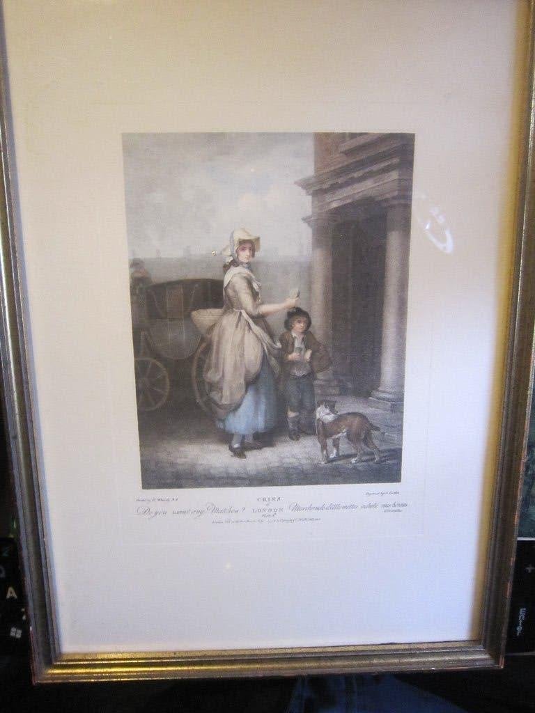 Engelse prent in lijstje Vrouw met kind en Hond.A.CARDON, Verzamelen, Ophalen, Voor 1940, Gebruikt, Overige onderwerpen