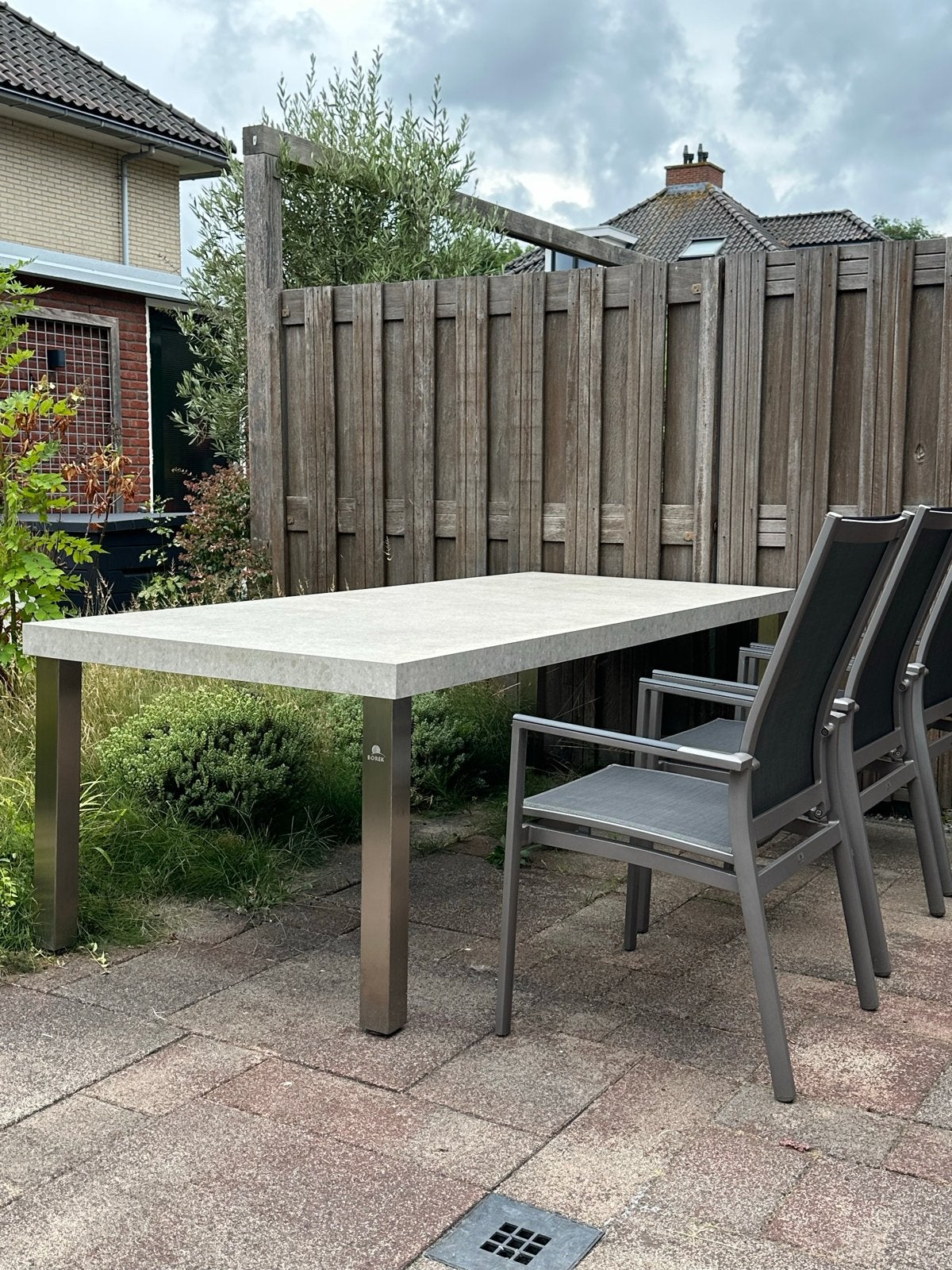 Borek tuintafel met keramisch/composit blad en RVS onderstel, Ophalen, Gebruikt, Rechthoekig, Rvs