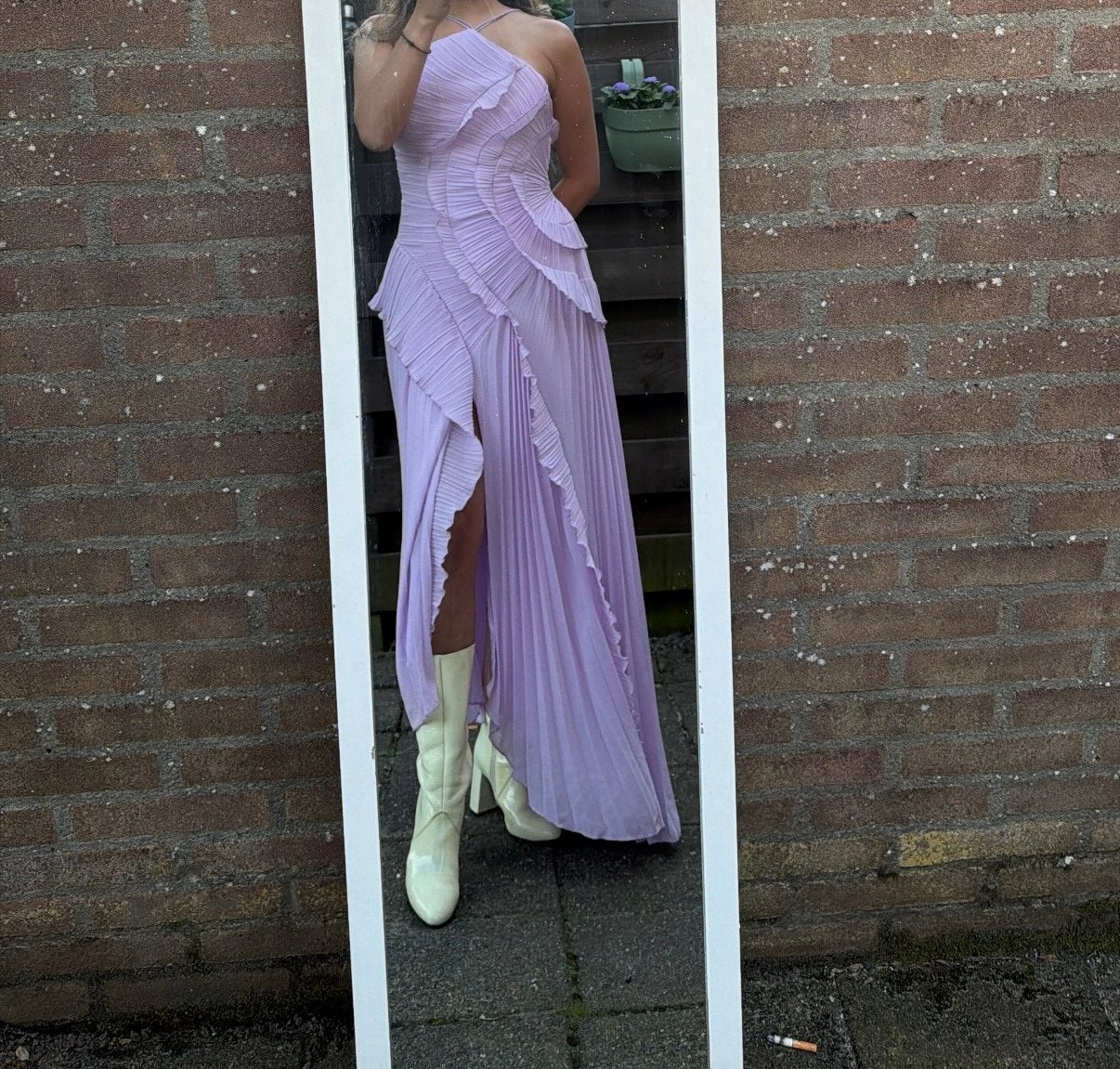 Lila geplooide galajurk / bruiloftsgast jurk, Paars, Ophalen of Verzenden, Zo goed als nieuw, Maat 36 (S)