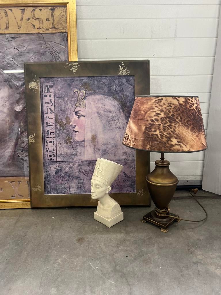 Vintage tafellamp brons met luipaard kap uniek, D, Zo goed als nieuw, D, E27 (groot)