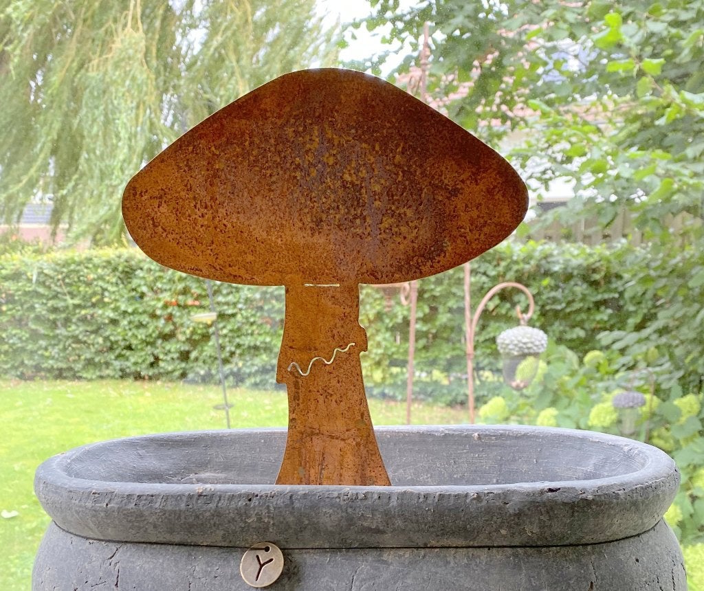 Metalen roestige tuinsteker paddenstoel SP271, Robanjer, Nieuw, Ophalen of Verzenden, Info@robanjer.nl