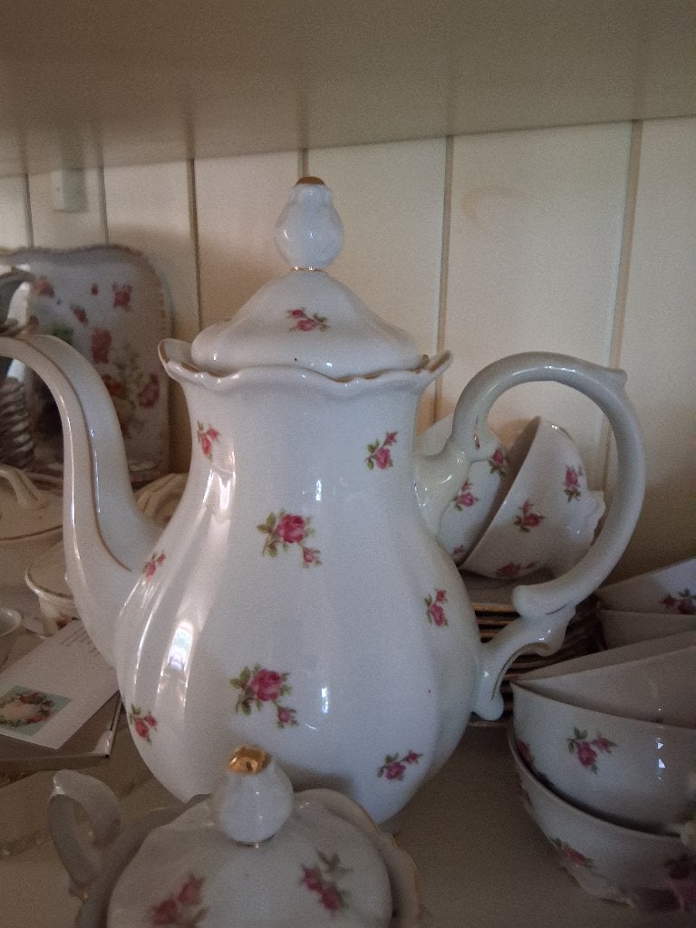 Koffieservies Mitterteich Bavaria met roze roosjes, Ophalen of Verzenden