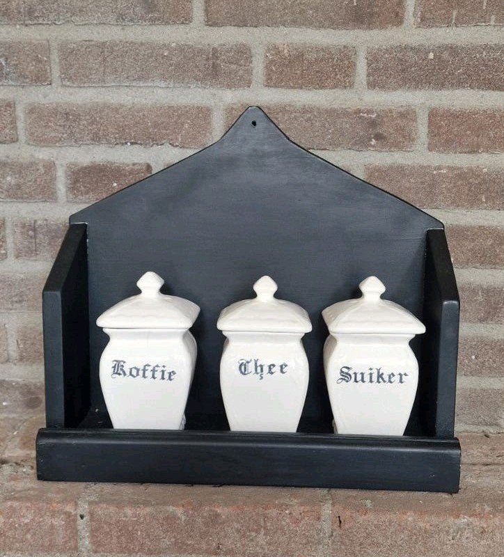 Vintage Koffie, Thee, Suiker potten met rekje, Ophalen of Verzenden