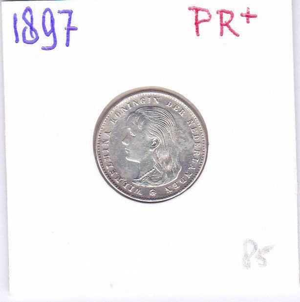 Heel mooi kwartje 1897 loshangend haar voor 85 euro, Postzegels en Munten, Munten | Nederland, Zilver, 25 cent, Ophalen of Verzenden