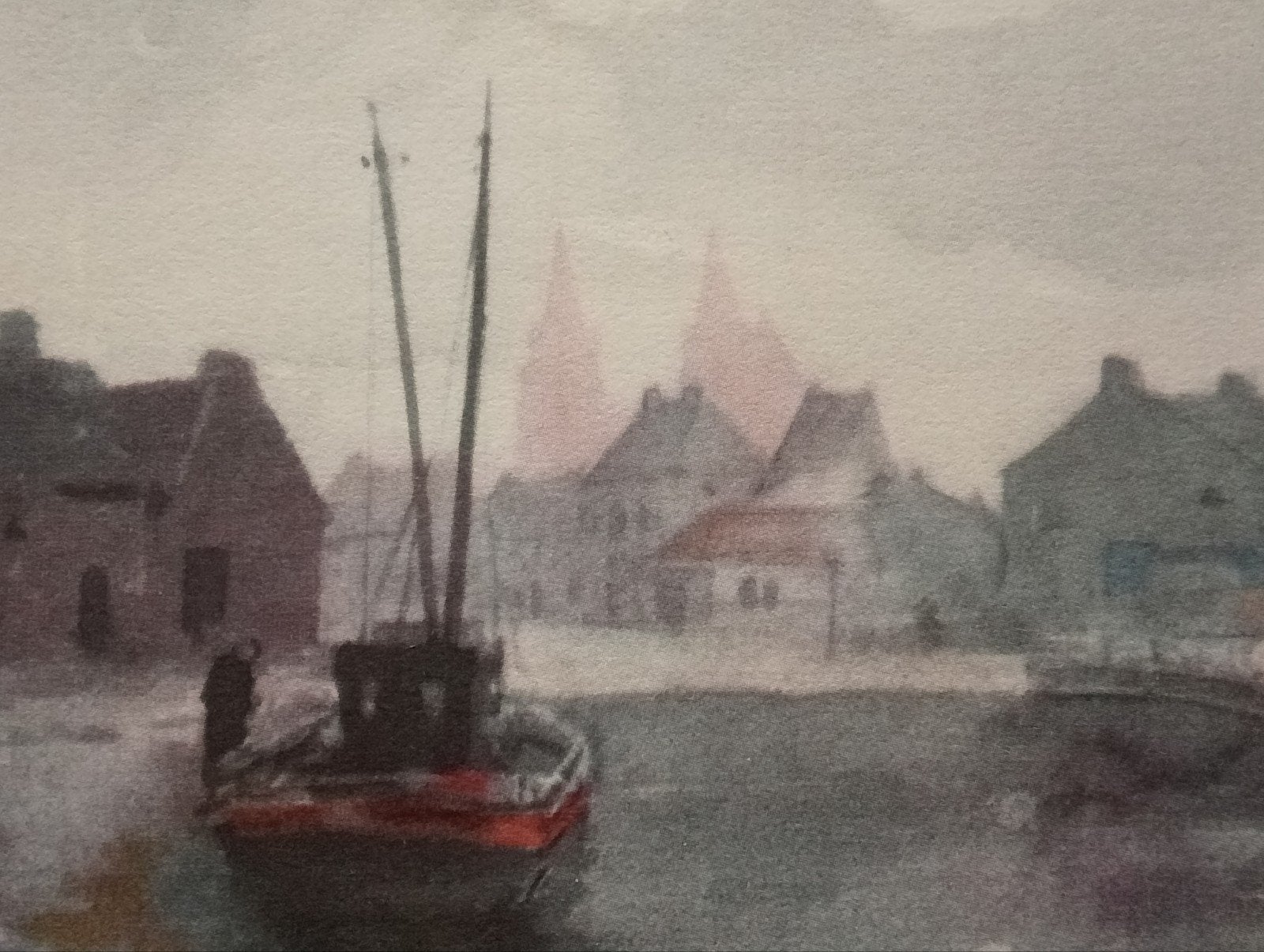 Herman Moerkerk prent 1934 Havengezicht, Ophalen of Verzenden, Voor 1940, Gebruikt