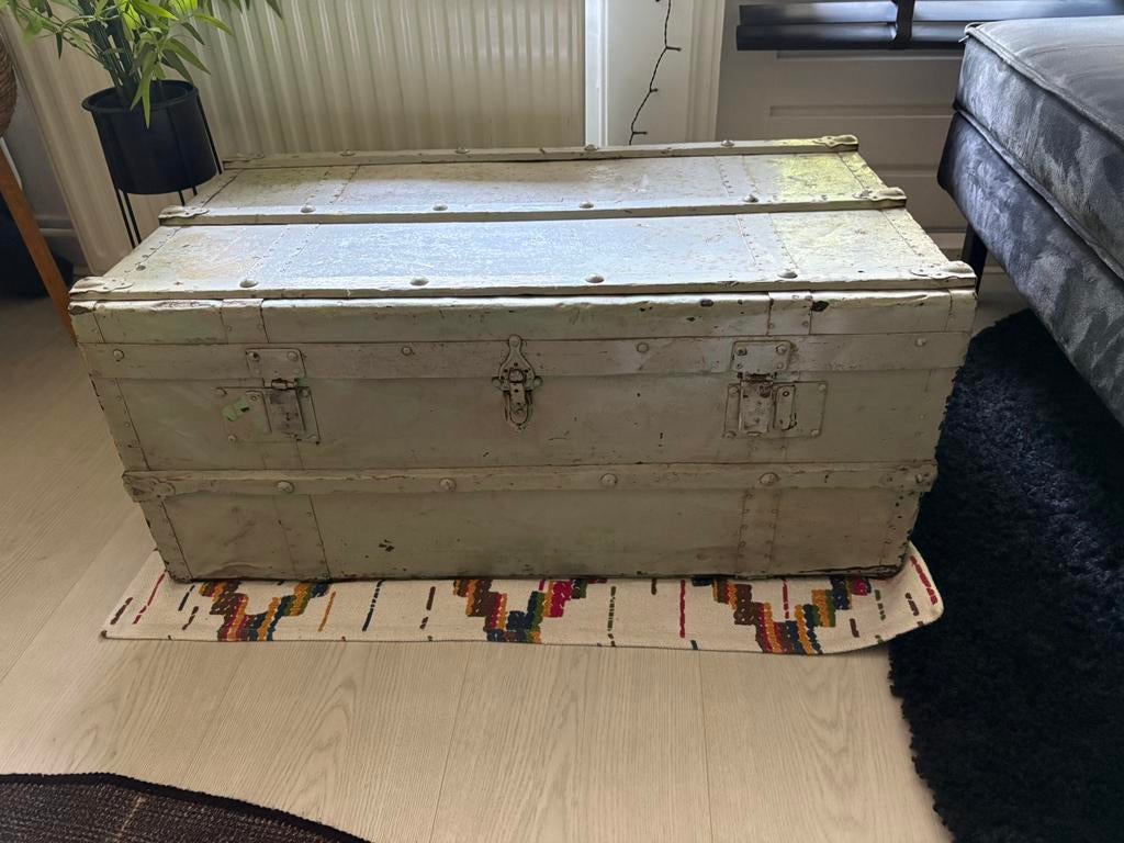 Vintage kist lichtgroen, Huis en Inrichting, Woonaccessoires | Kisten, Ophalen, Overige materialen, Gebruikt, Minder dan 50 cm