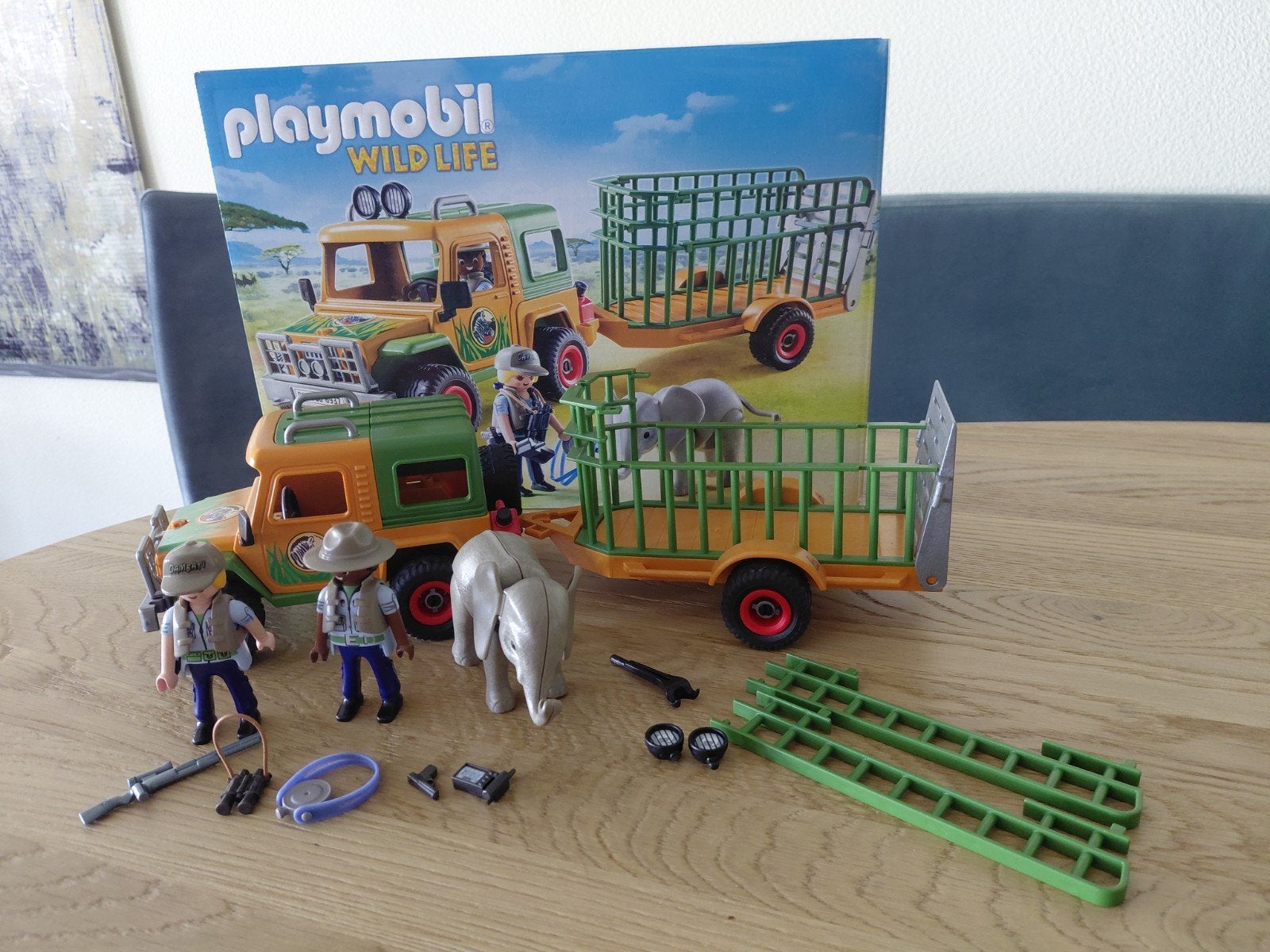 Playmobil Wild Life Safari Jeep met aanhanger en olifant, Ophalen, Wild life, Complete set, Voertuig