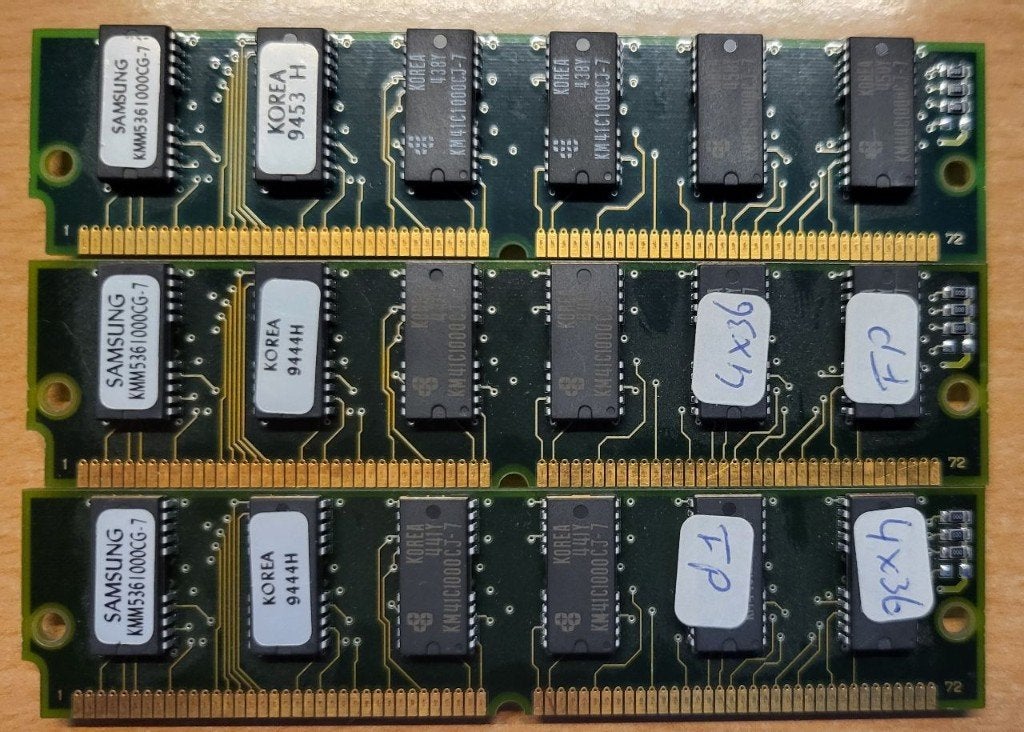 3x KMM5361000BG-7 Samsung 4MB Simm Parity FastPage Memory, Computers en Software, Ophalen of Verzenden