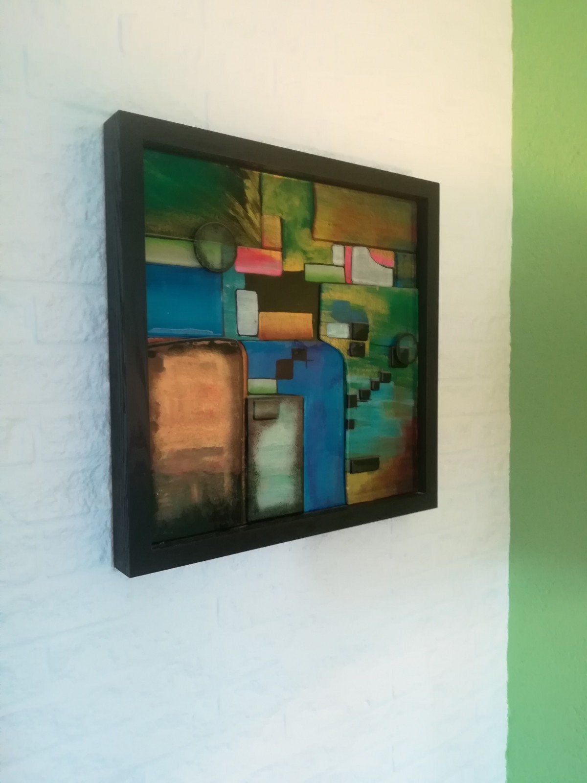 Abstract glaskunst schilderij 50x50 cm, Ophalen, Zo goed als nieuw, 50 cm, 50 cm