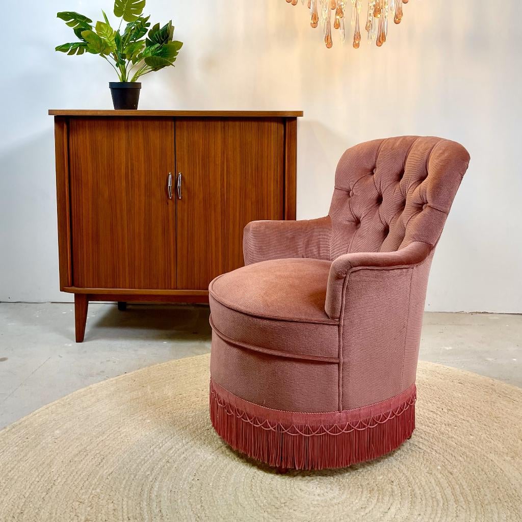 Boudoir cocktailfauteuil in oudroze velvet, Antiek en Kunst, Ophalen of Verzenden