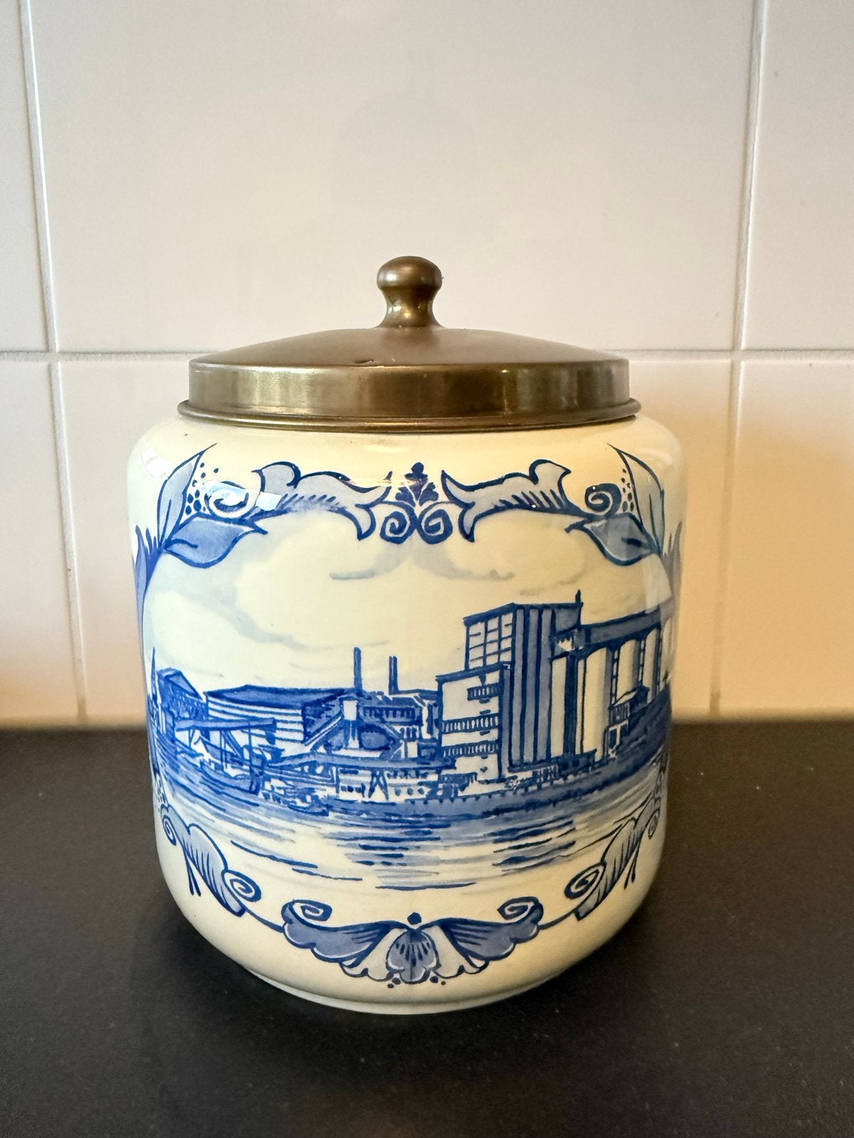 Zeldzame Delfts Blauwe Gedenkpot CEMIJ IJmuiden 1931-1956, Antiek en Kunst, Ophalen of Verzenden