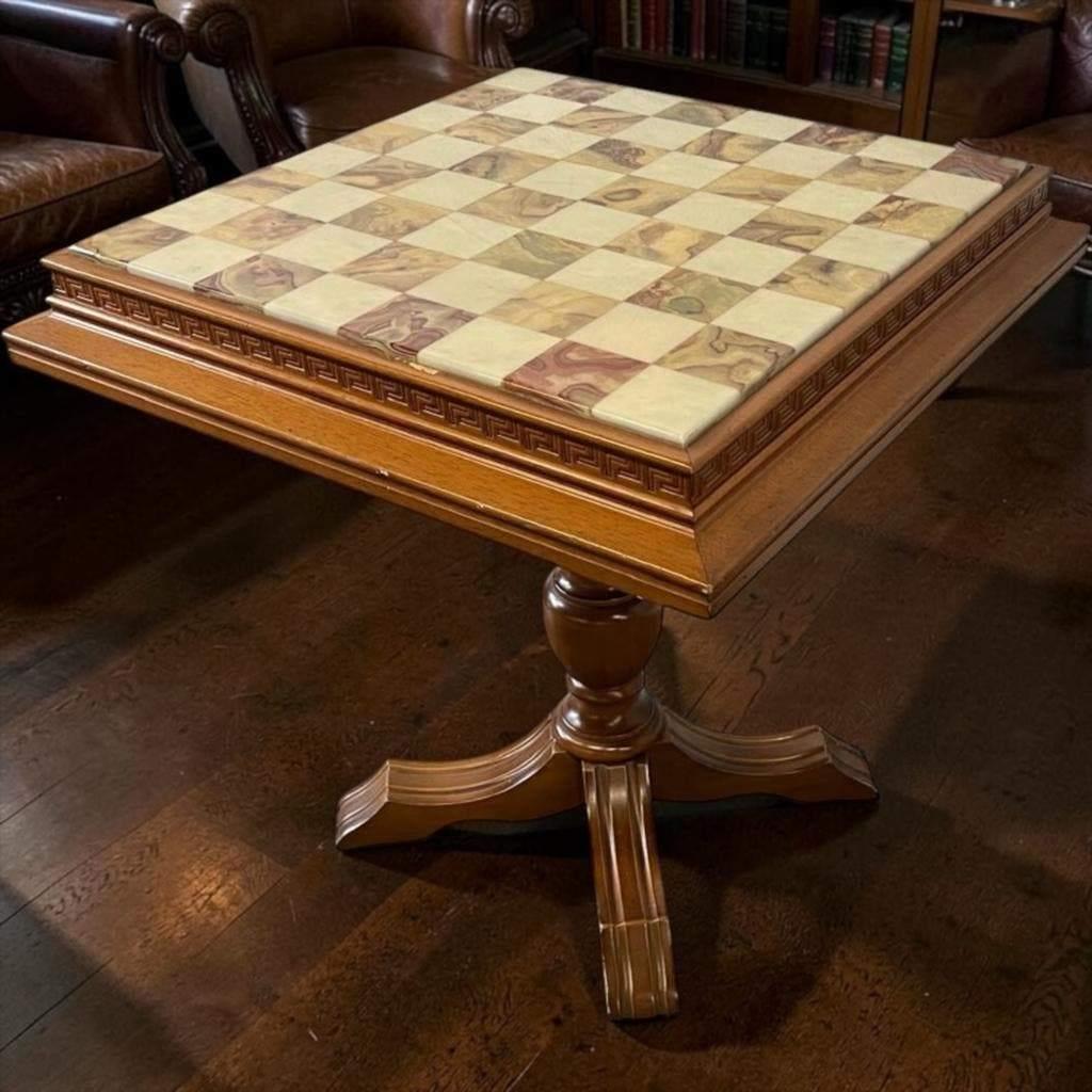 vintage houten bijzettafel met schaakbord, Ophalen