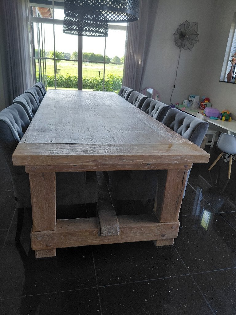 Massief eikenhouten eettafel (kloostertafel) + salontafel, Huis en Inrichting, Tafels | Eettafels, Ophalen, Gebruikt, 100 tot 150 cm