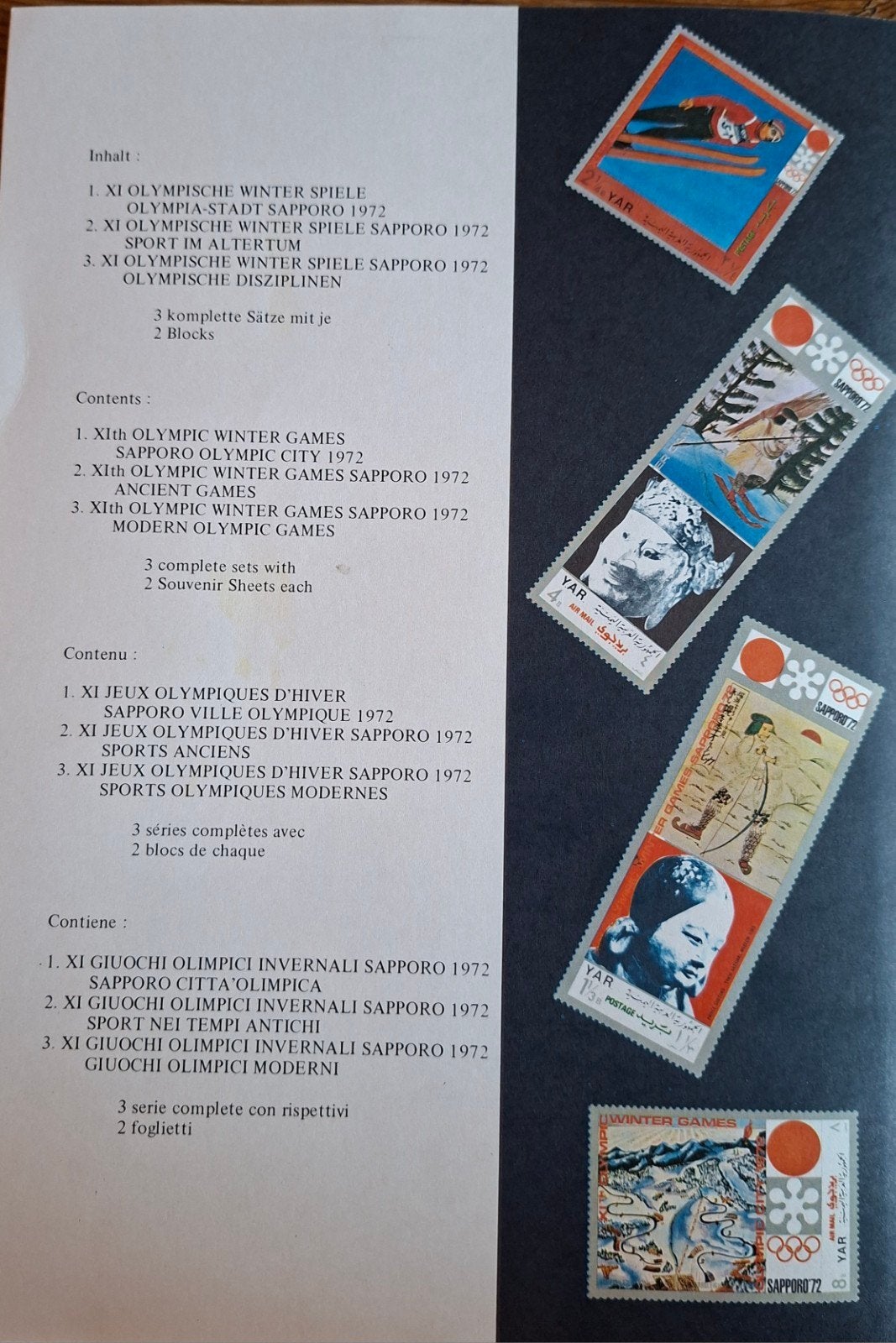 Olympische Spelen Sapporo " album". 1972 Yemen, Verzenden, Sport
