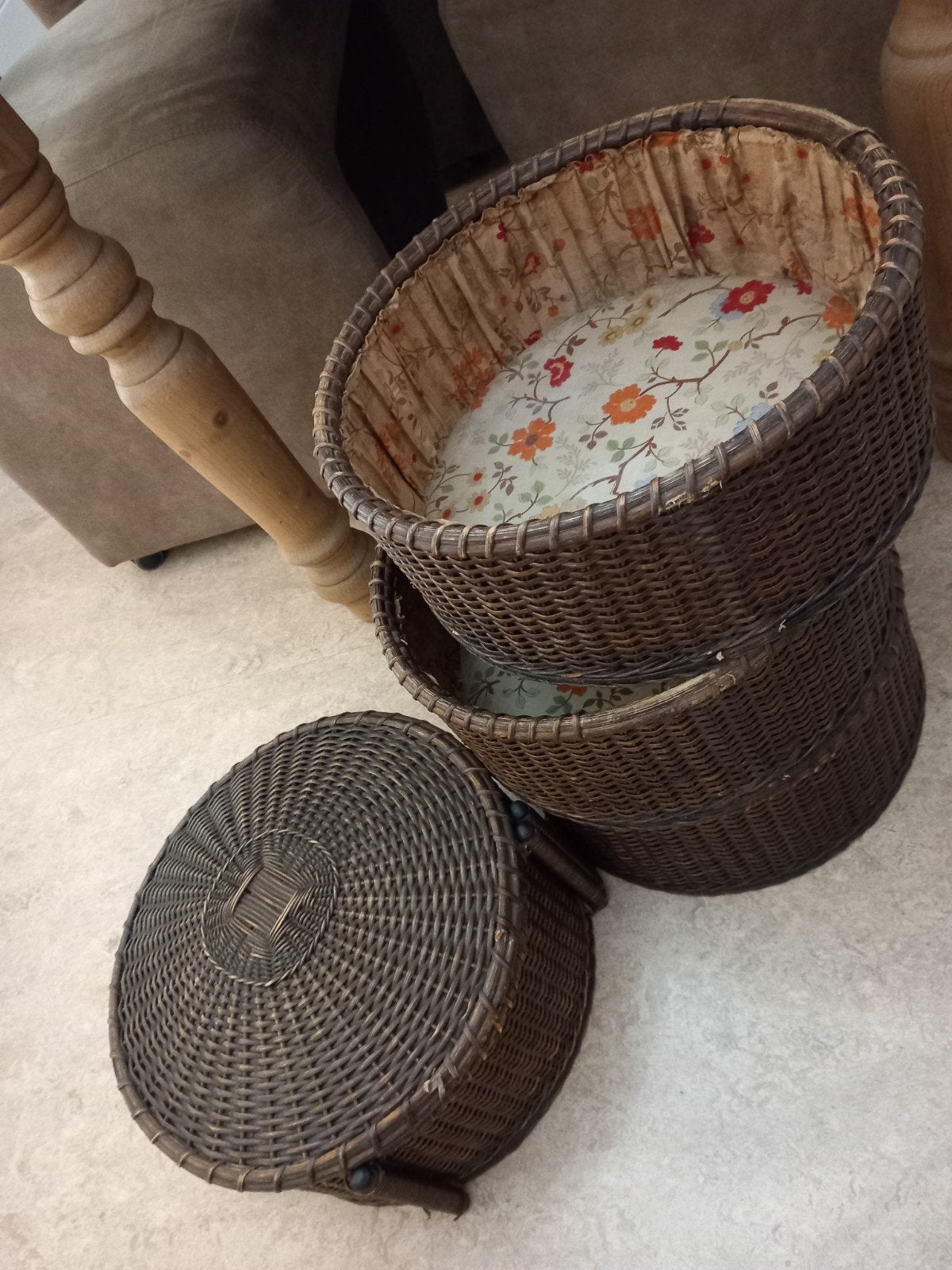 Vintage Rotan Naaimand - 4 Stapelbare Manden, Ophalen, Gebruikt, Overige typen