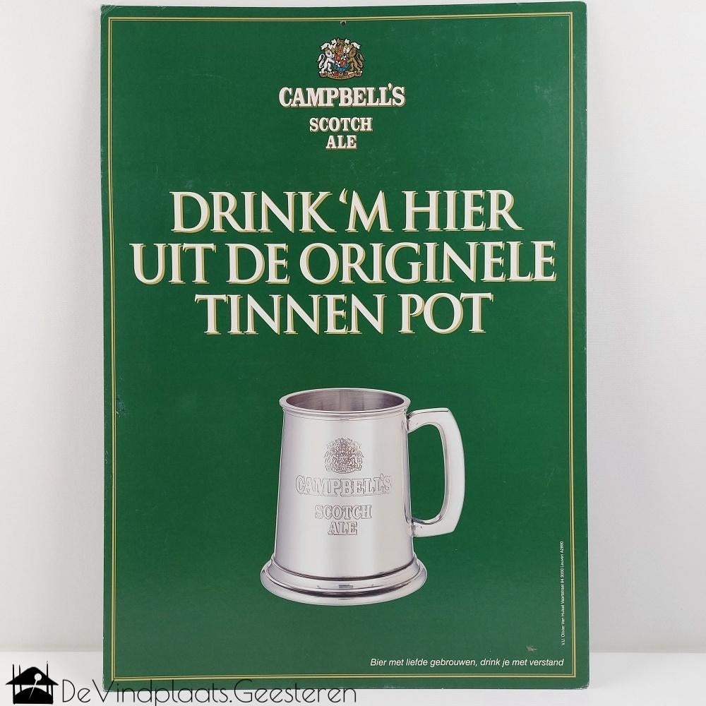 Reclamebord Campbell’s Scotch Ale - dubbelzijdig, Verzamelen, Biermerken, Ophalen of Verzenden, Zo goed als nieuw, Reclamebord, Plaat of Schild