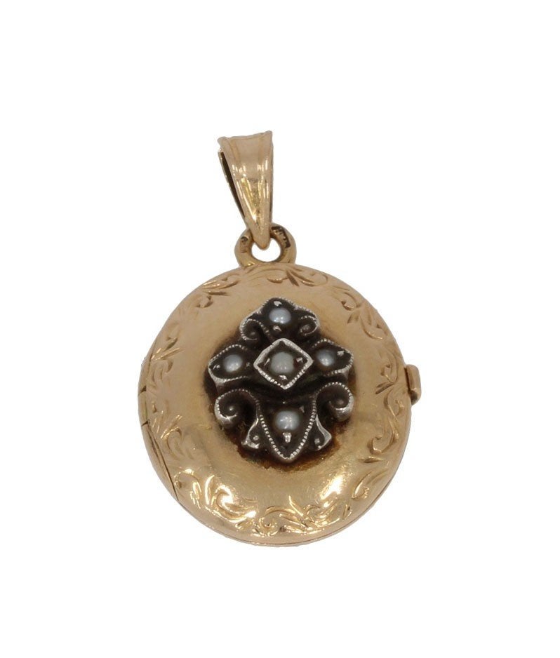 Medaillon foto 14k gouden antieke hanger ketting parels dame