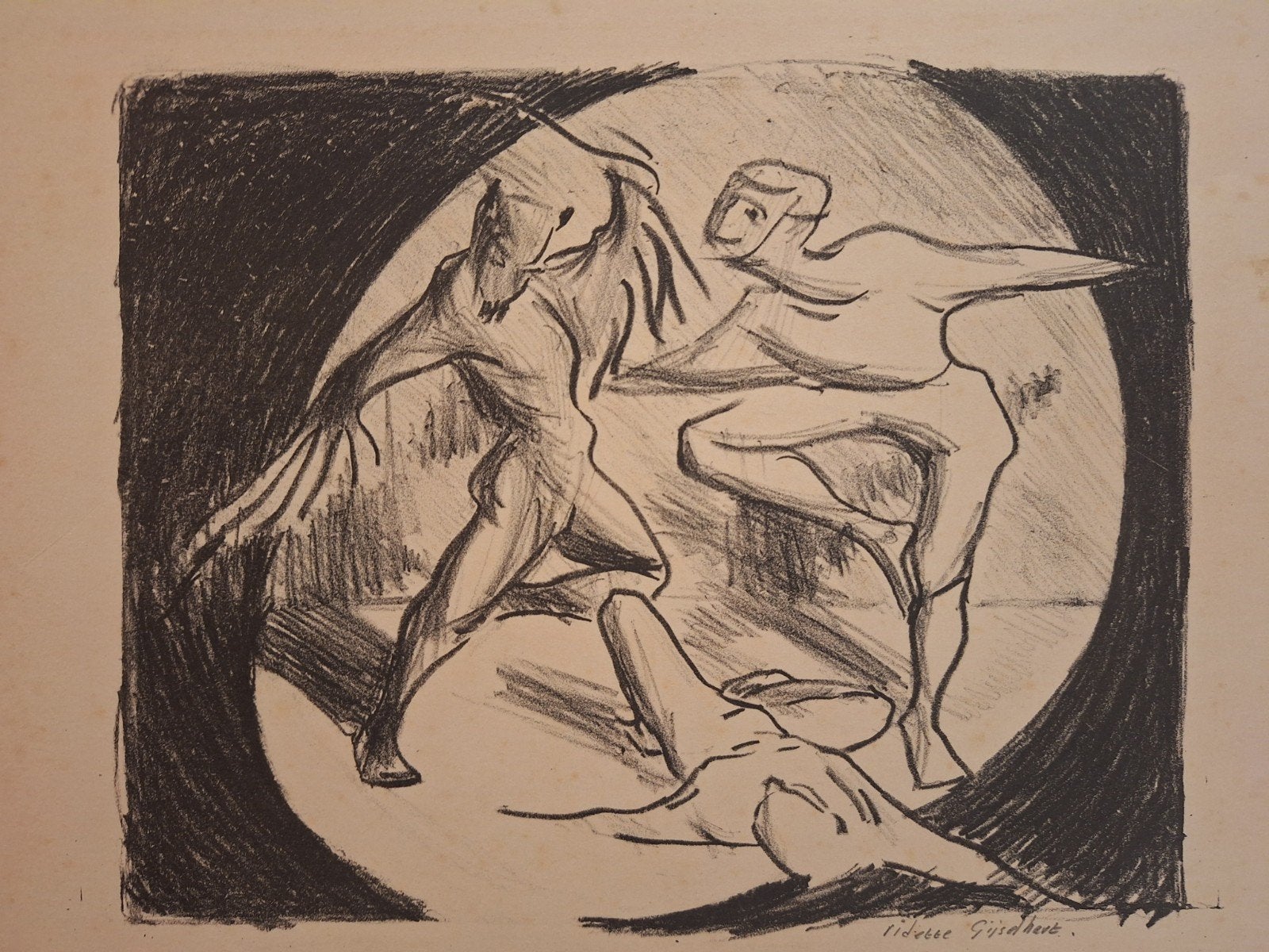Lithografie 'Ballet' van Ridette Gijselhart, Antiek en Kunst, Gesigneerd, Ophalen of Verzenden, Personages en Fantasiefiguren