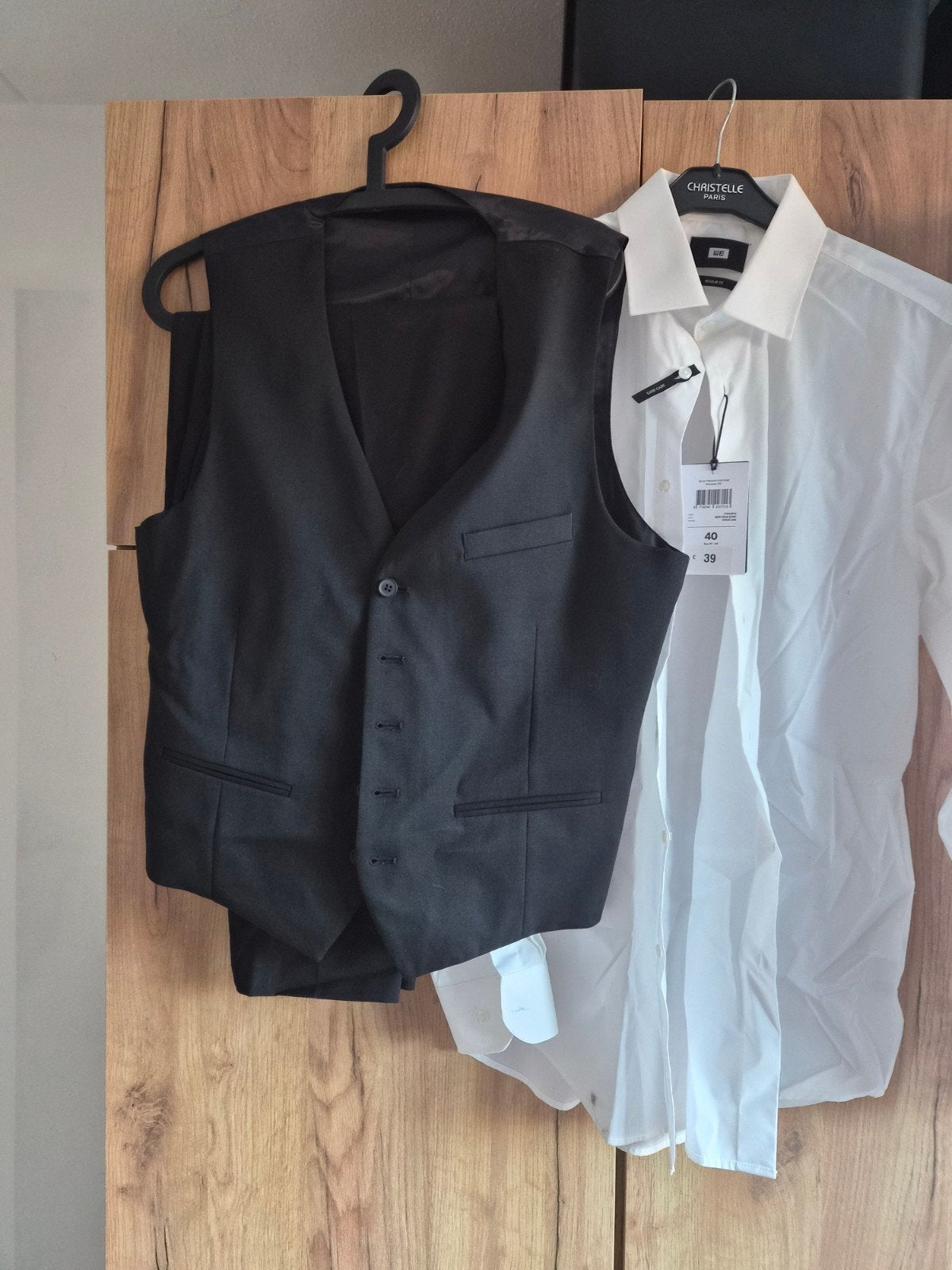 Stijlvol 3-delig pak met wit overhemd - Nieuw, Kleding | Heren, Kostuums en Colberts, Ophalen, Onbekend, Zwart, Nieuw