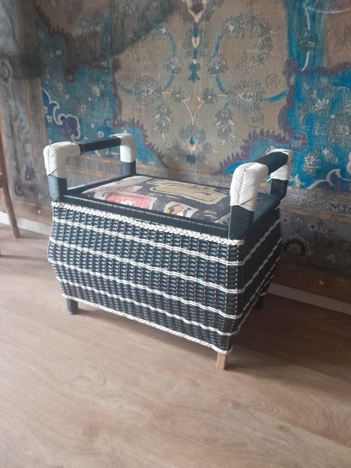 vintage naaikist, naaibox,gevlochten,Indonesië, Met handvat, Ophalen, Gebruikt, Mid-century modern