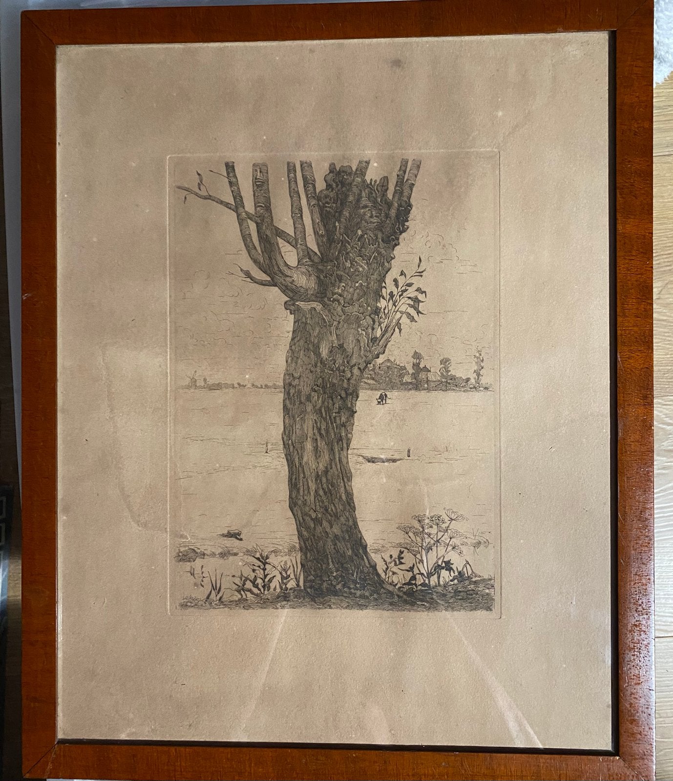 Ets van Maurits van der Valk - Polderlandschap met knotwilg, Ophalen