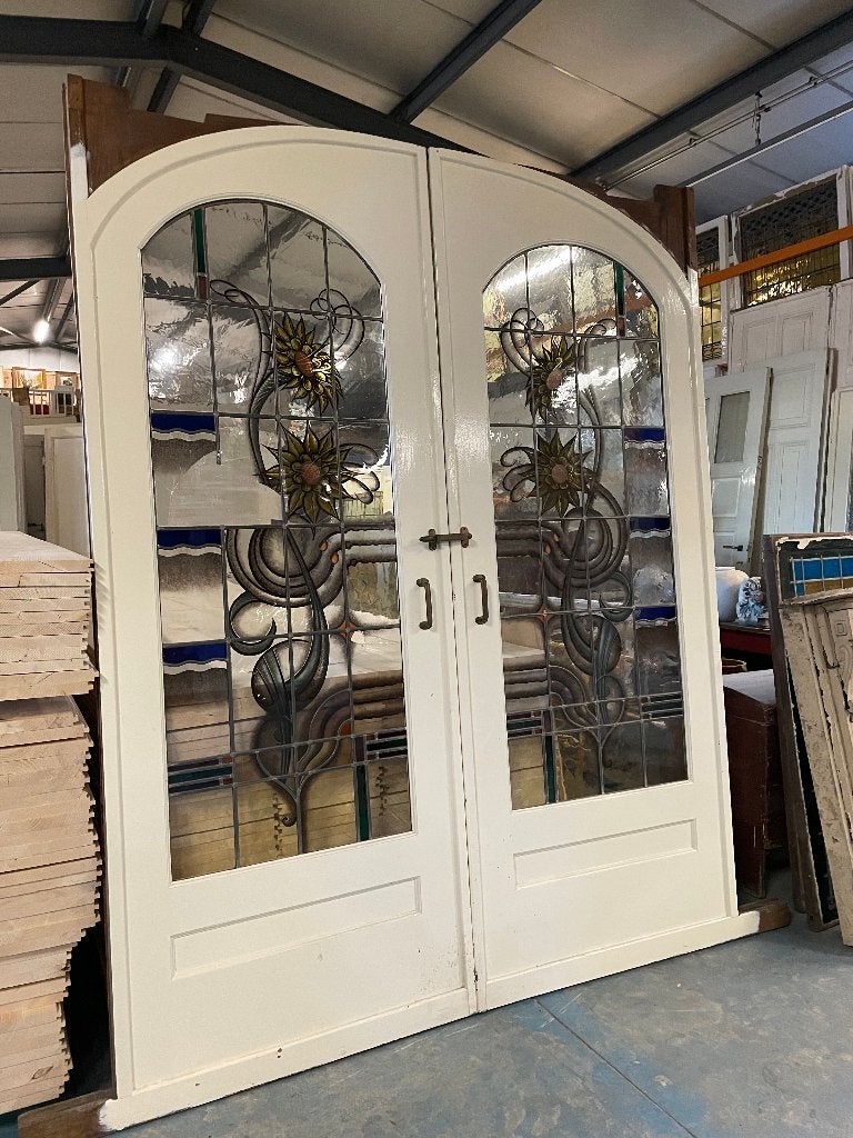 Set schuif / en-suite deuren met glas in lood 229x177cm., Ophalen