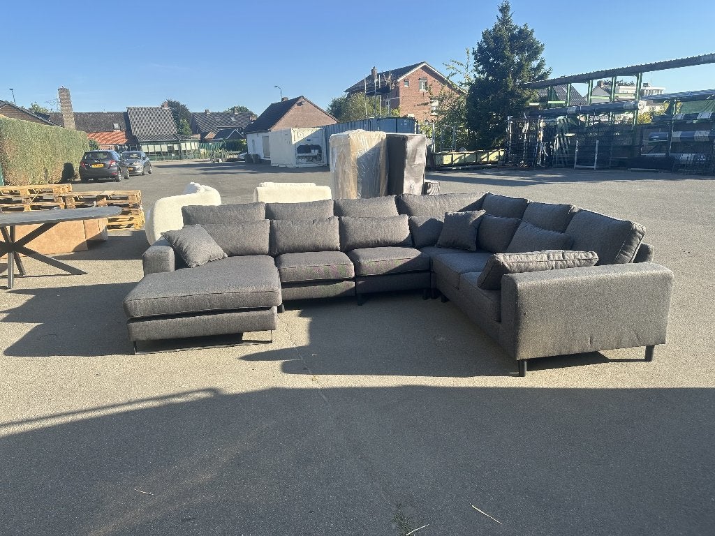 !!Refurbished!! Grote U-bank Grijs incl sierkussens, 300 cm of meer, Ophalen of Verzenden, Zo goed als nieuw, 150 cm of meer