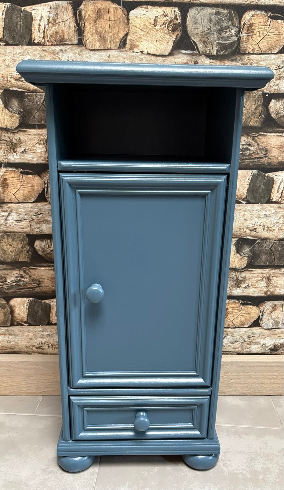 Vintage nachtkastje/halkastje - Blauw, Ophalen, Gebruikt, Minder dan 45 cm, 70 cm of meer