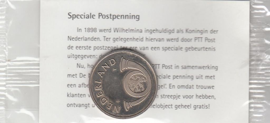 Nederland speciale postpenning '98 afbeelding kroningszegel, Postzegels en Munten, Penningen en Medailles, Overige materialen