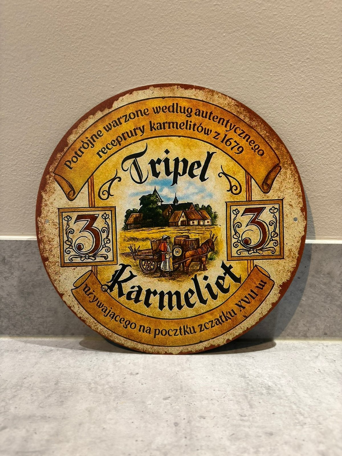 Mancave Bar Wanddecoratie metalen bordje Tripel Karmeliet, Ophalen of Verzenden, Zo goed als nieuw, Reclamebord, Plaat of Schild