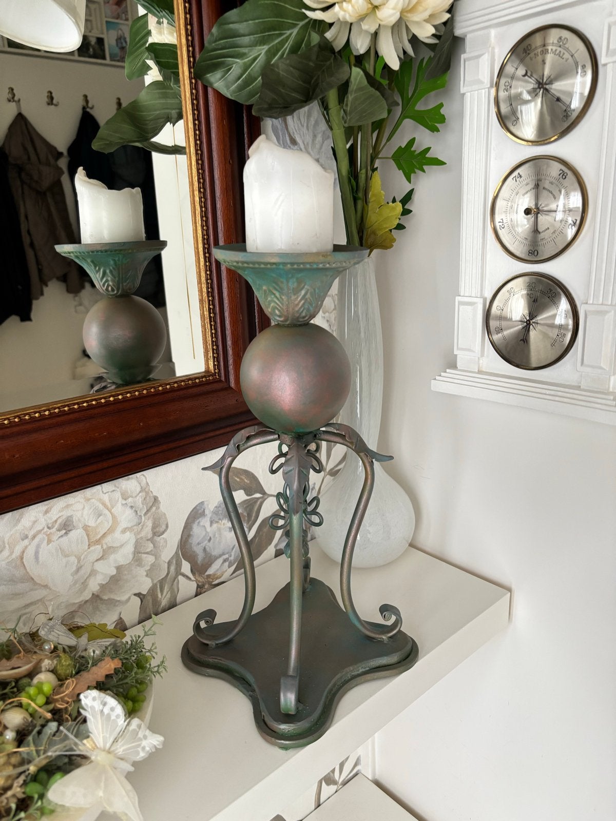 38 cm Hoge Zware Metalen Kaarsenstandaard, Huis en Inrichting, Woonaccessoires | Kandelaars en Kaarsen, Gebruikt, Meerkleurig