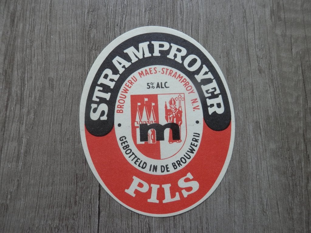 ouder bier etiket Stramproyer pils brouwerij Maes, Verzamelen, Ophalen of Verzenden, Zo goed als nieuw, Overige typen, Overige merken