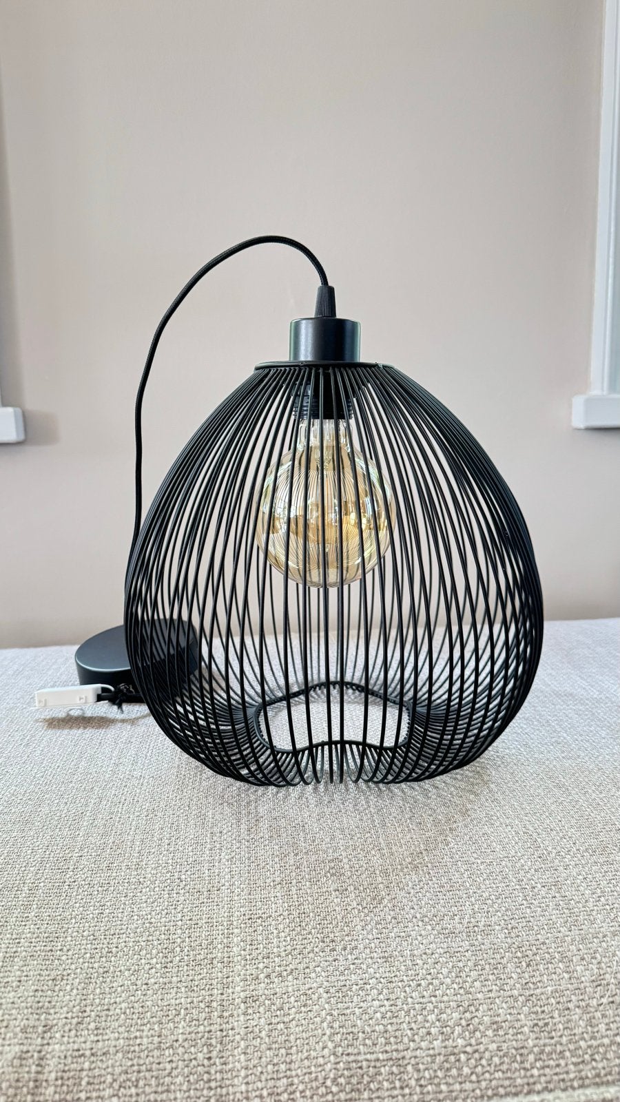 Zwarte draadlamp met sfeervolle LED-lamp, z.g.a.n., Ophalen of Verzenden, Zo goed als nieuw, Metaal, Zwart