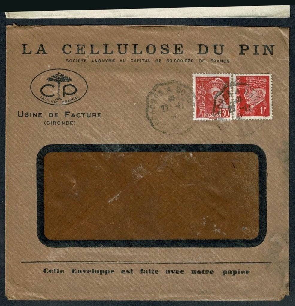 Frankrijk : La Cellulose du Pin - C.I.P. afgestempeld 1941, Postzegels en Munten, Brieven en Enveloppen | Buitenland, Verzenden