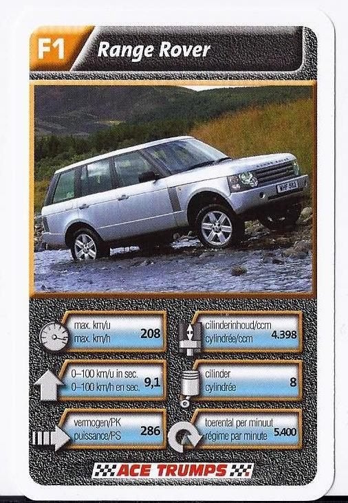 Kw01368 autokaartje f1 range rover, Ophalen of Verzenden, Zo goed als nieuw, Auto's