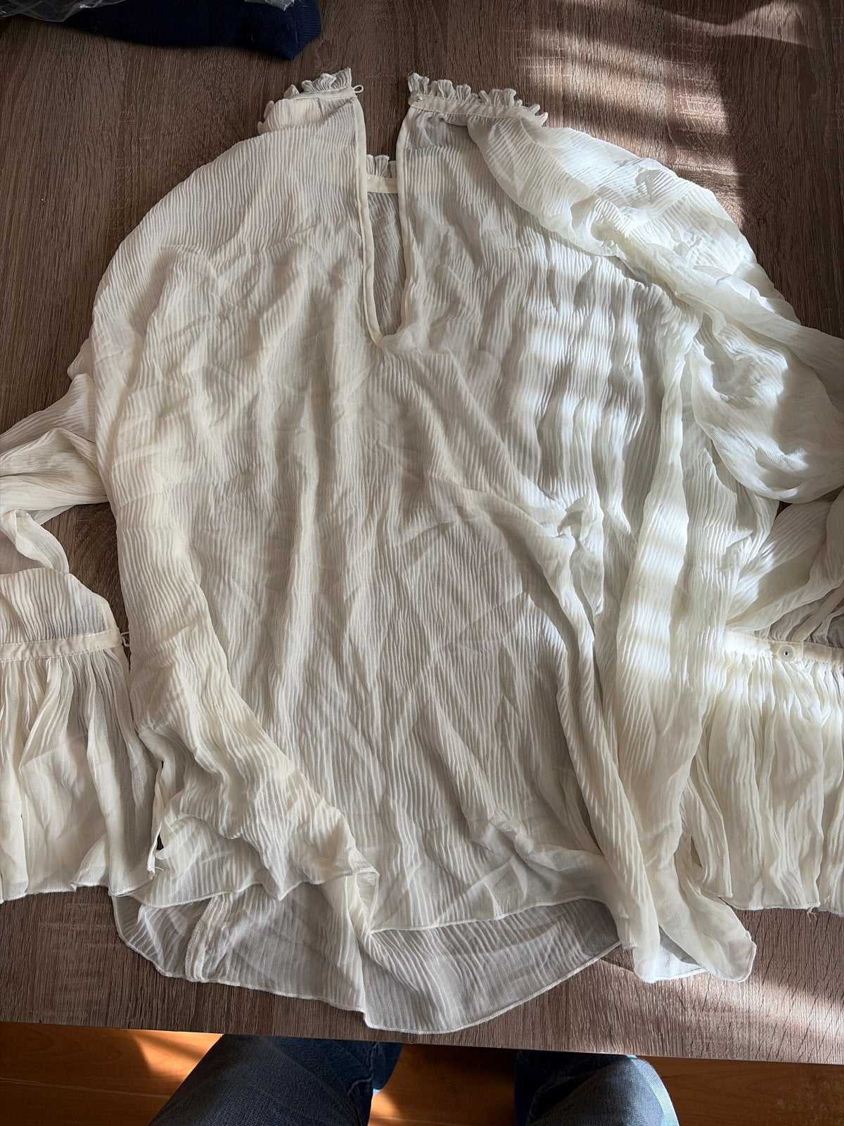 H&M Witte geplooide blouse met lange mouwen, Ophalen of Verzenden, Zo goed als nieuw, Maat 42/44 (L), Wit