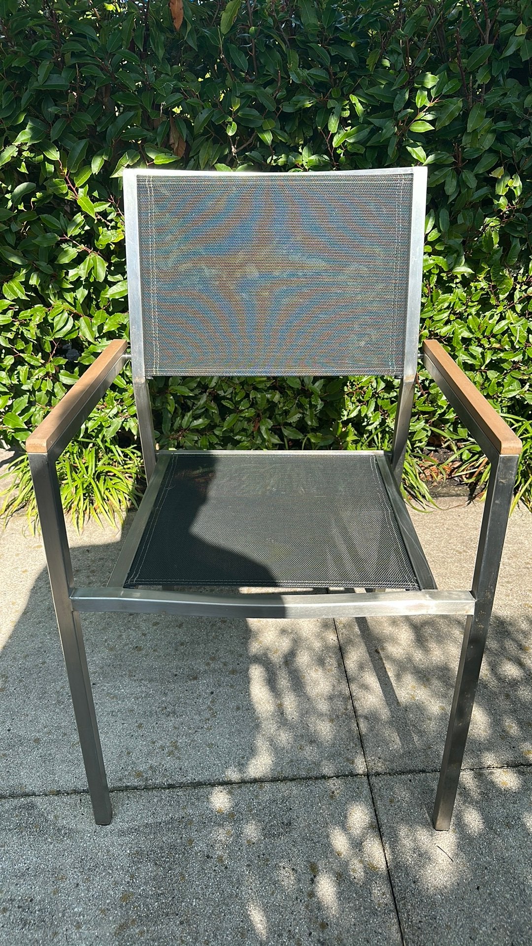 Moderne tuinstoel - RVS met zwart textileen, 4 stuks, Ophalen, Gebruikt, Zwart, Vier