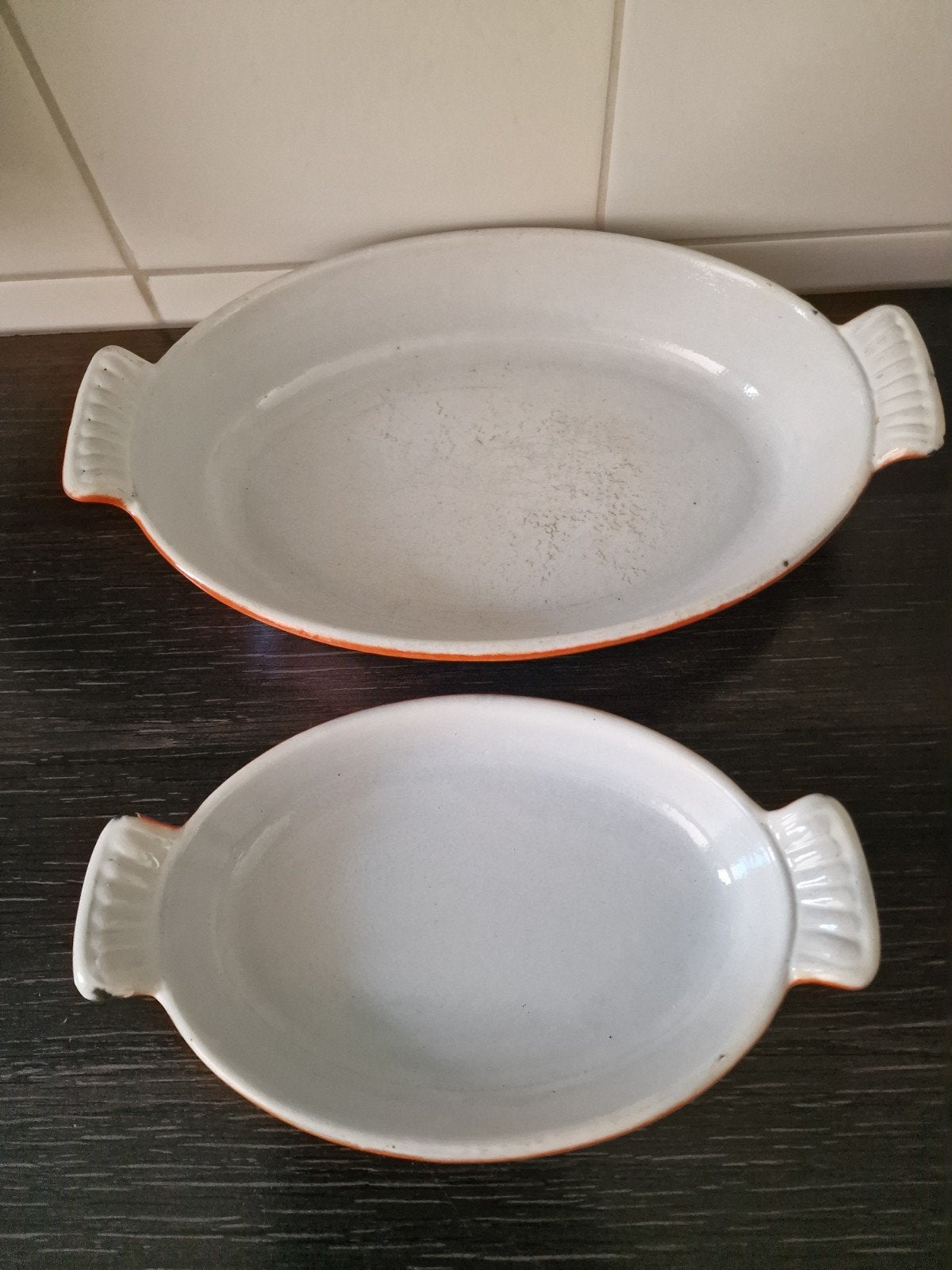 2 gietijzer Hollandse oven schalen, Ophalen of Verzenden, Gebruikt, Gietijzer, Overige typen